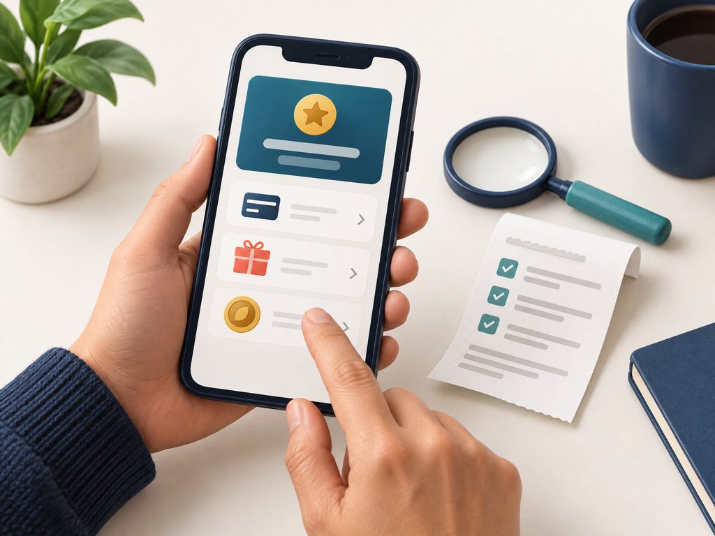 Reviewing reward redemption options and fees on a phone
